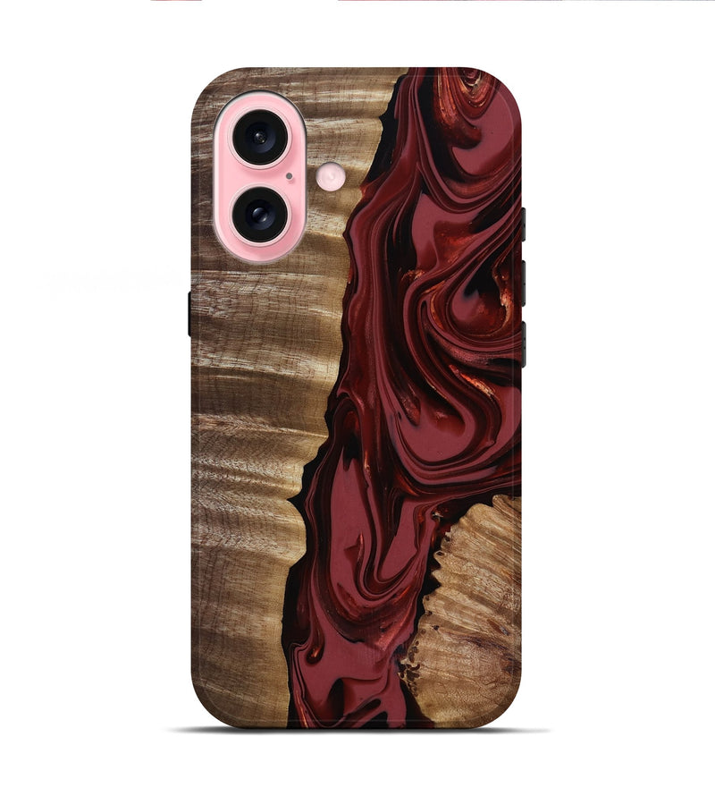iPhone 16 Wood Live Edge Phone Case - Macey (Red, 817494)