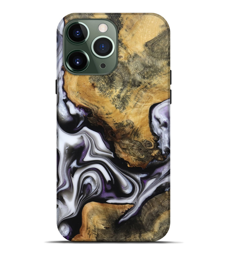 iPhone 13 Pro Max Wood Live Edge Phone Case - Cristy (Black & White, 817497)