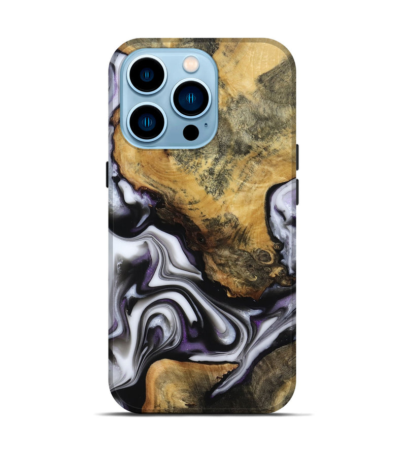 iPhone 14 Pro Wood Live Edge Phone Case - Cristy (Black & White, 817497)