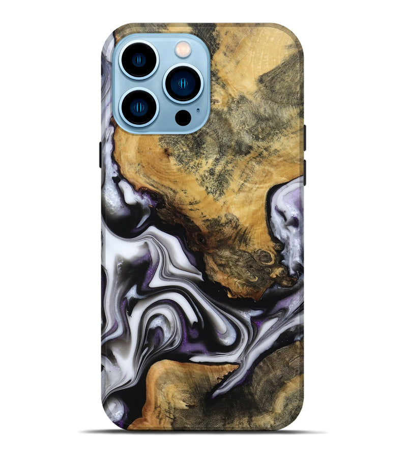 iPhone 14 Pro Max Wood Live Edge Phone Case - Cristy (Black & White, 817497)