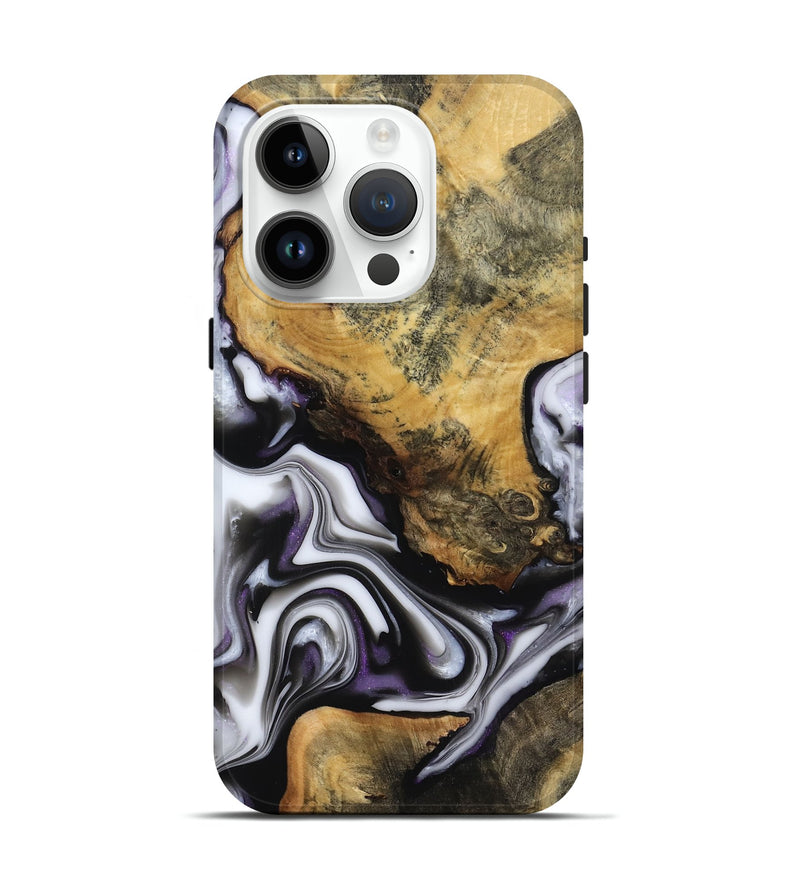 iPhone 15 Pro Wood Live Edge Phone Case - Cristy (Black & White, 817497)
