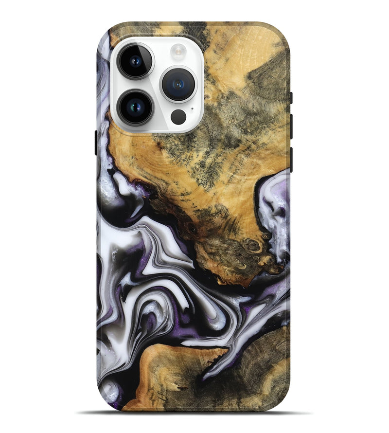 iPhone 15 Pro Max Wood Live Edge Phone Case - Cristy (Black & White, 817497)