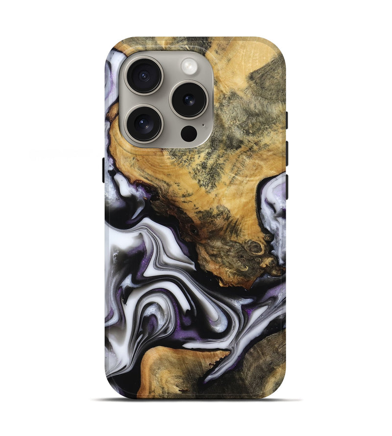 iPhone 16 Pro Wood Live Edge Phone Case - Cristy (Black & White, 817497)