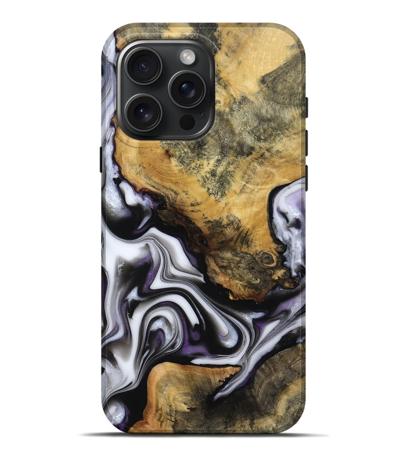 iPhone 16 Pro Max Wood Live Edge Phone Case - Cristy (Black & White, 817497)