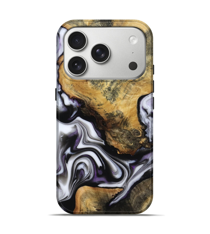 iPhone 17 Pro Wood Live Edge Phone Case - Cristy (Black & White, 817497)