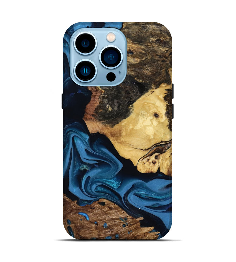 iPhone 14 Pro Wood Live Edge Phone Case - Toby (Blue, 817498)