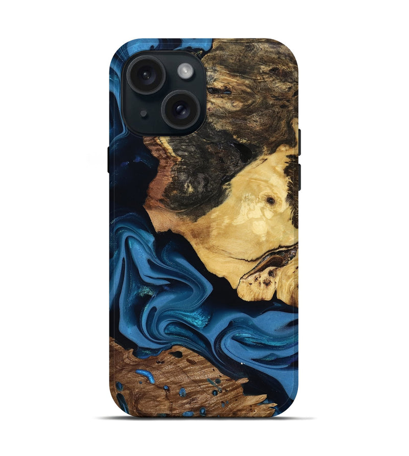 iPhone 15 Wood Live Edge Phone Case - Toby (Blue, 817498)