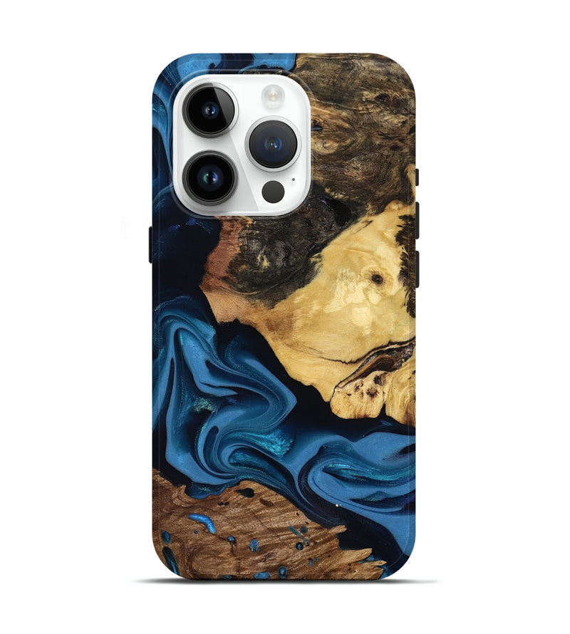 iPhone 15 Pro Wood Live Edge Phone Case - Toby (Blue, 817498)