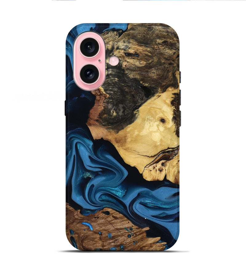 iPhone 16 Wood Live Edge Phone Case - Toby (Blue, 817498)