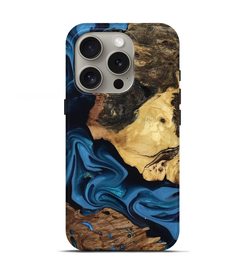iPhone 16 Pro Wood Live Edge Phone Case - Toby (Blue, 817498)