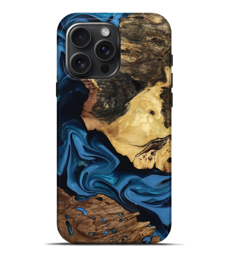 iPhone 16 Pro Max Wood Live Edge Phone Case - Toby (Blue, 817498)