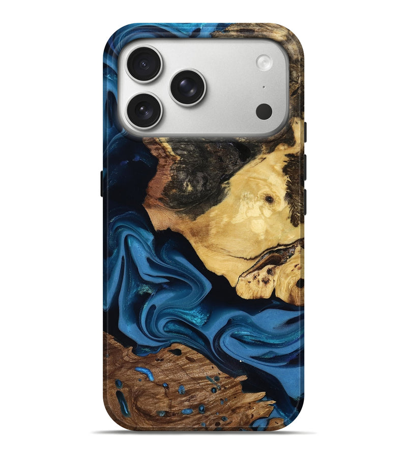iPhone 17 Pro Max Wood Live Edge Phone Case - Toby (Blue, 817498)