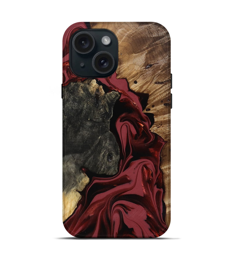 iPhone 15 Wood Live Edge Phone Case - Idris (Red, 817499)