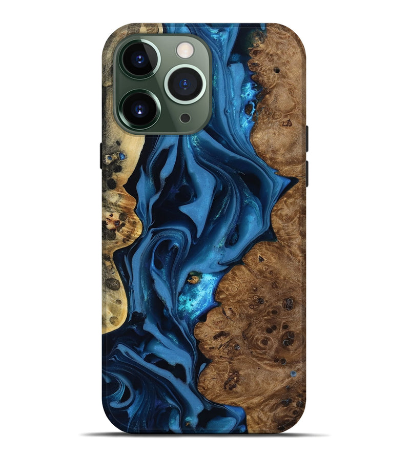 iPhone 13 Pro Max Wood Live Edge Phone Case - Thad (Blue, 817501)