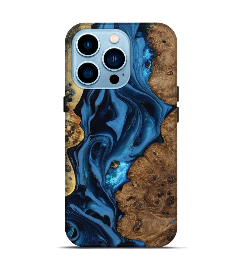 iPhone 14 Pro Wood Live Edge Phone Case - Thad (Blue, 817501)