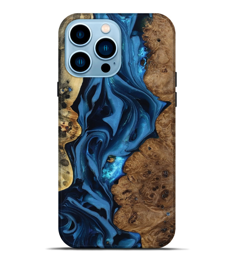 iPhone 14 Pro Max Wood Live Edge Phone Case - Thad (Blue, 817501)