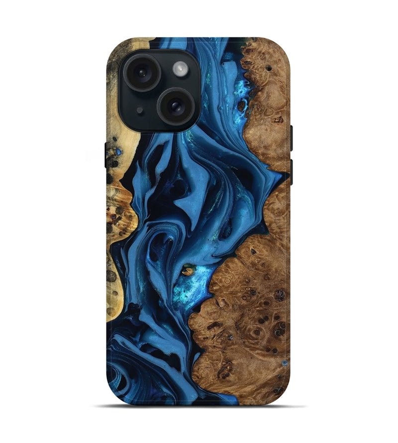 iPhone 15 Wood Live Edge Phone Case - Thad (Blue, 817501)