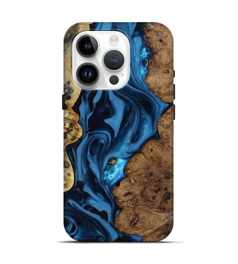 iPhone 15 Pro Wood Live Edge Phone Case - Thad (Blue, 817501)