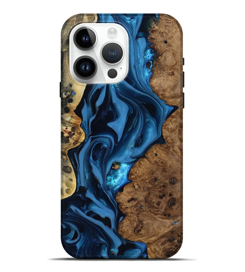 iPhone 15 Pro Max Wood Live Edge Phone Case - Thad (Blue, 817501)