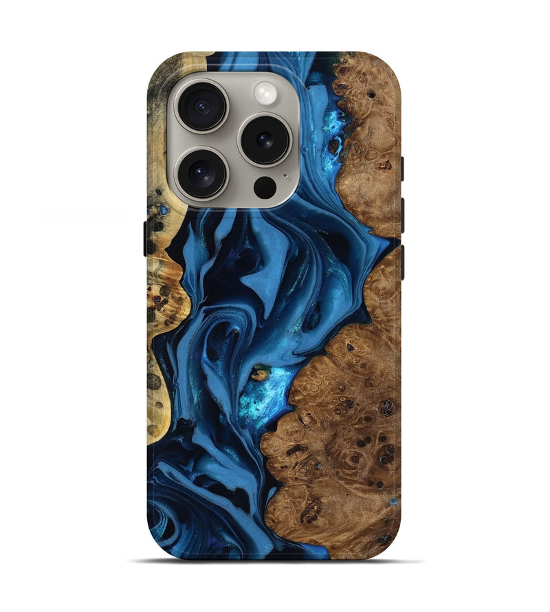 iPhone 16 Pro Wood Live Edge Phone Case - Thad (Blue, 817501)