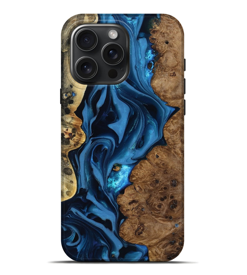 iPhone 16 Pro Max Wood Live Edge Phone Case - Thad (Blue, 817501)