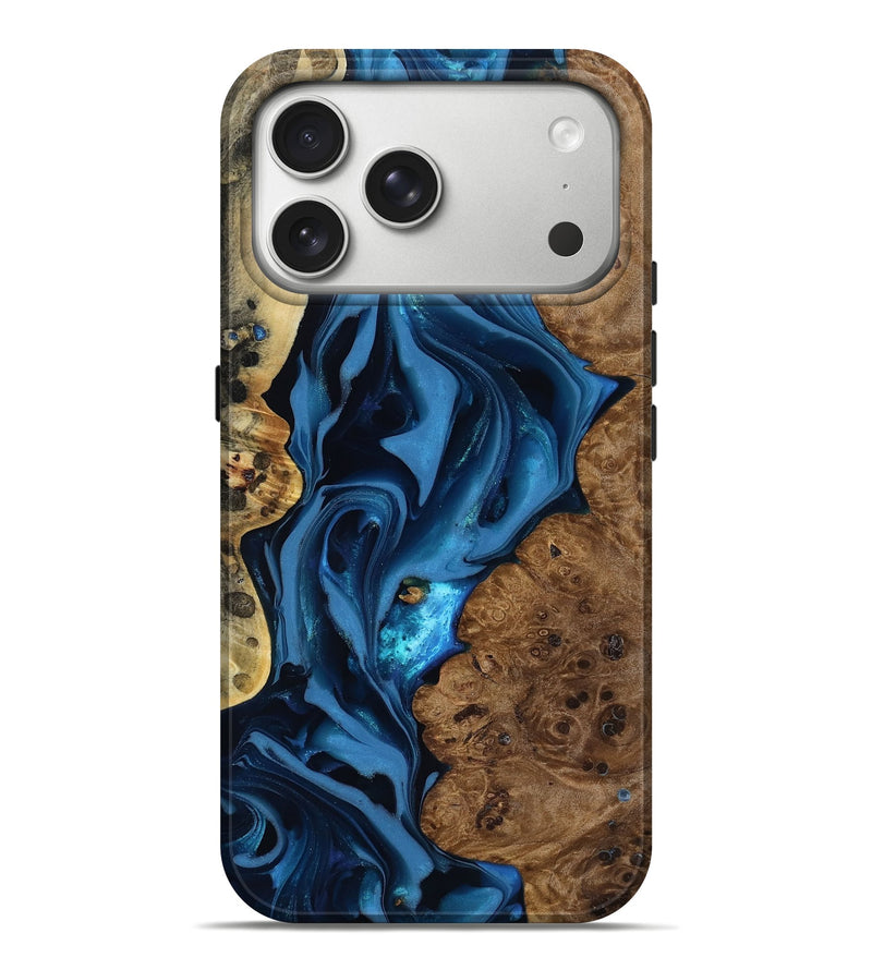 iPhone 17 Pro Max Wood Live Edge Phone Case - Thad (Blue, 817501)