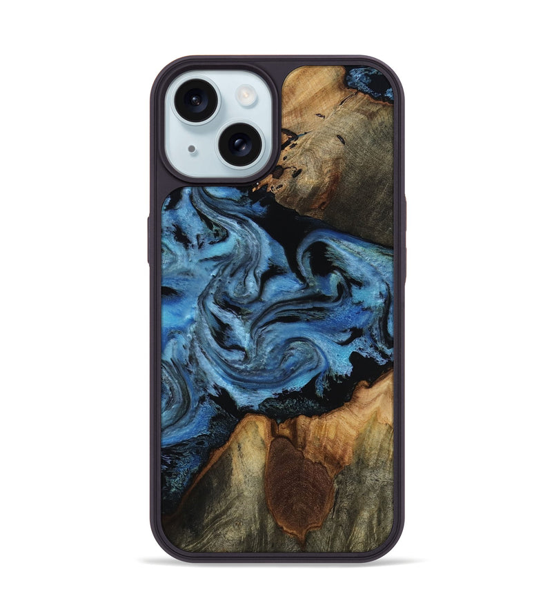 iPhone 15 Wood Phone Case - Kadeem (Blue, 817508)