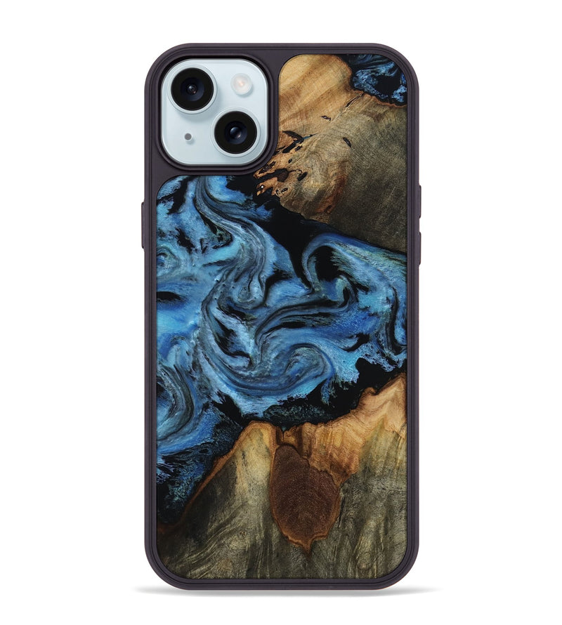 iPhone 15 Plus Wood Phone Case - Kadeem (Blue, 817508)