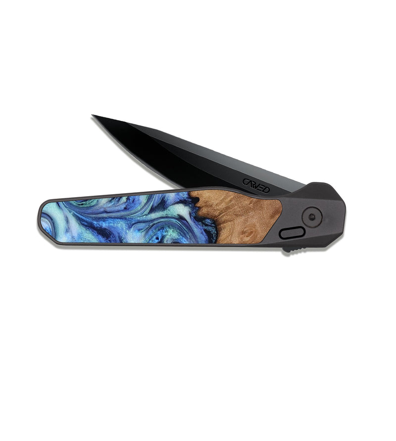 EDC Dark Slate Wood Pocket Knife - Carlene (Blue, 817538)