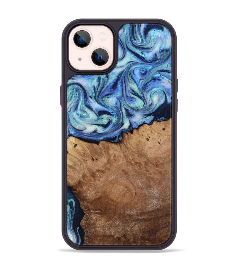 iPhone 14 Plus Wood Phone Case - Carlene (Blue, 817538)