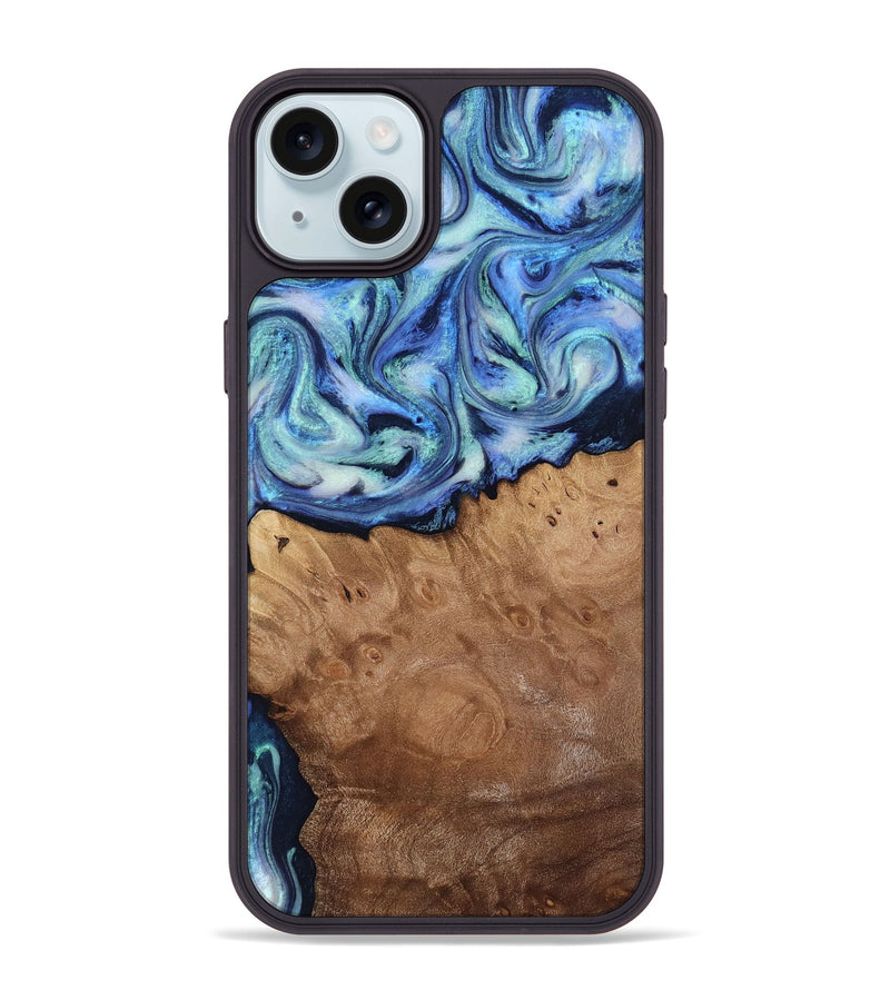 iPhone 15 Plus Wood Phone Case - Carlene (Blue, 817538)