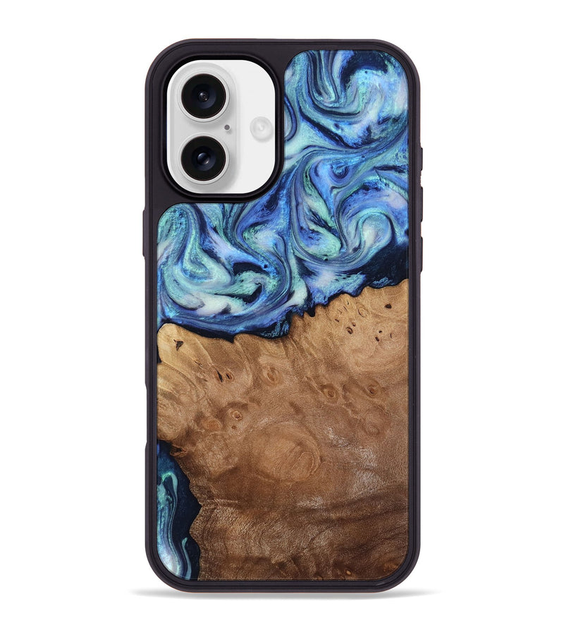 iPhone 16 Plus Wood Phone Case - Carlene (Blue, 817538)
