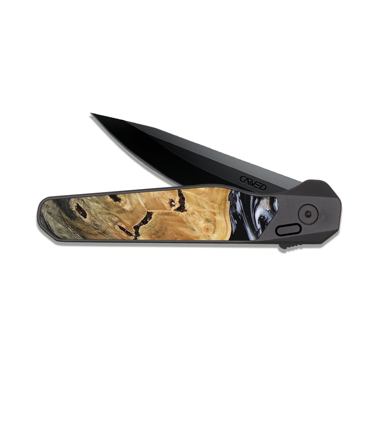 EDC Dark Slate Wood Pocket Knife - Oscar (Black & White, 817626)