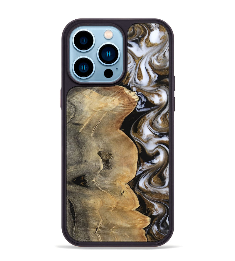 iPhone 14 Pro Max Wood Phone Case - Caleigh (Black & White, 817627)