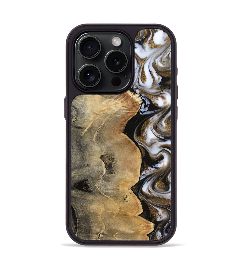 iPhone 15 Pro Wood Phone Case - Caleigh (Black & White, 817627)