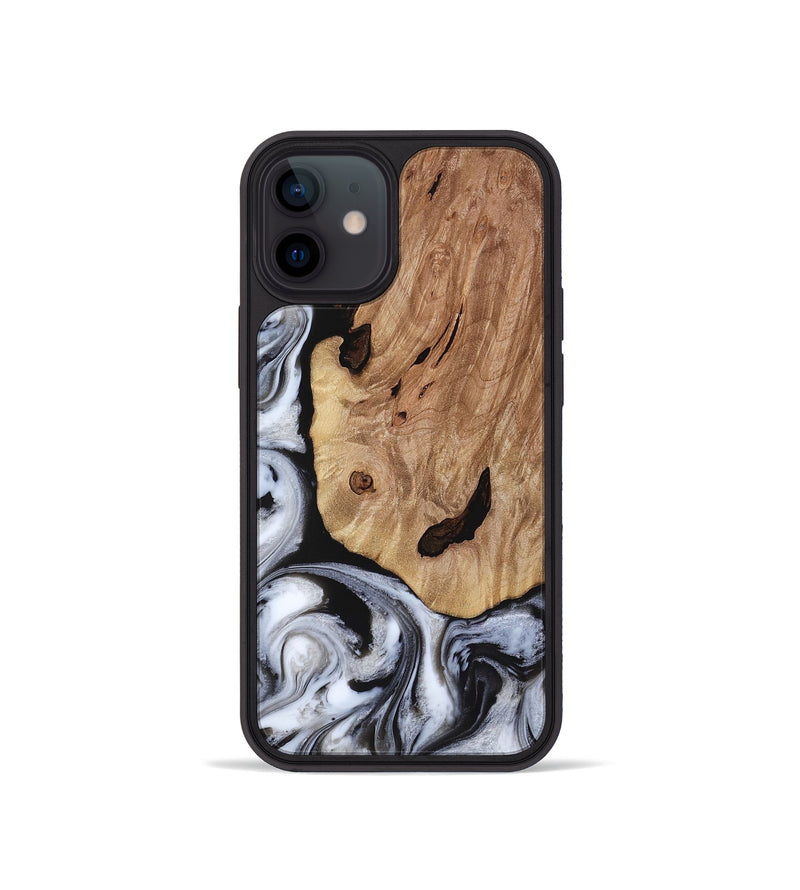 iPhone 12 mini Wood Phone Case - Arielle (Black & White, 817629)