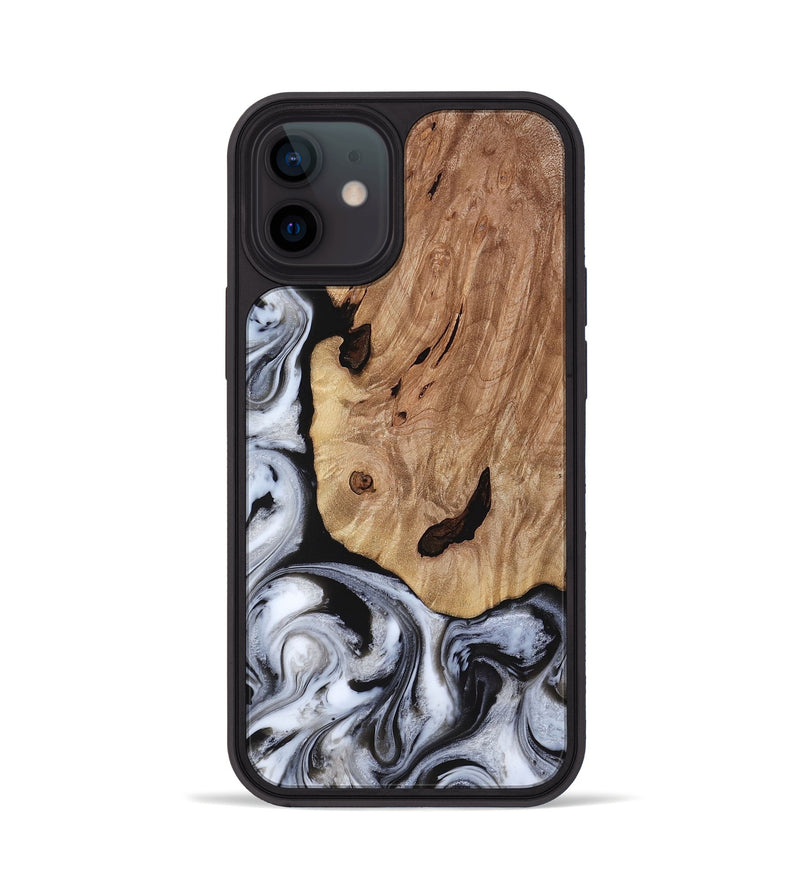 iPhone 12 Wood Phone Case - Arielle (Black & White, 817629)