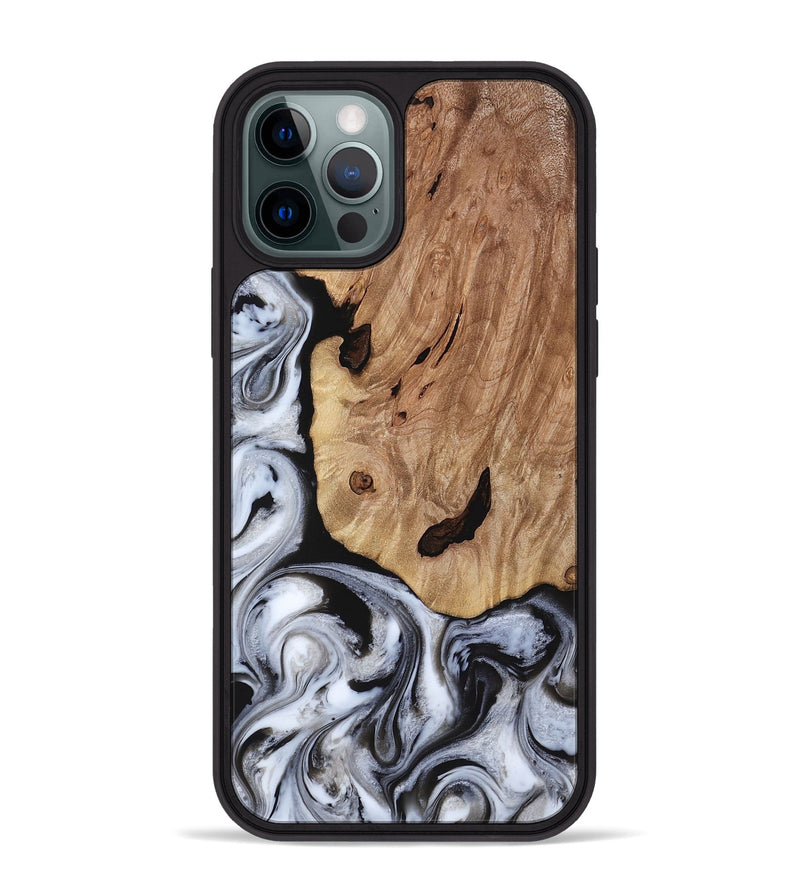iPhone 12 Pro Max Wood Phone Case - Arielle (Black & White, 817629)