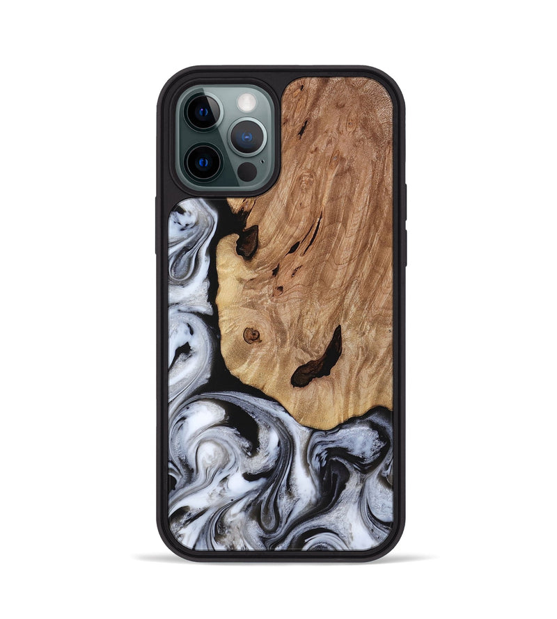 iPhone 12 Pro Wood Phone Case - Arielle (Black & White, 817629)