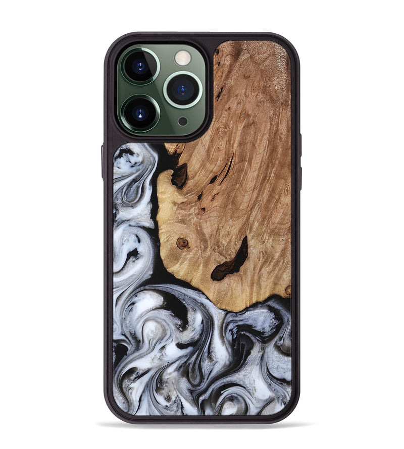 iPhone 13 Pro Max Wood Phone Case - Arielle (Black & White, 817629)