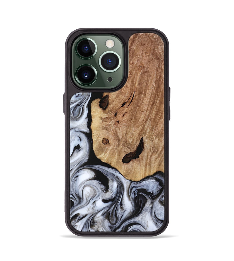 iPhone 13 Pro Wood Phone Case - Arielle (Black & White, 817629)