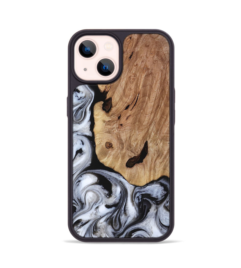 iPhone 14 Wood Phone Case - Arielle (Black & White, 817629)