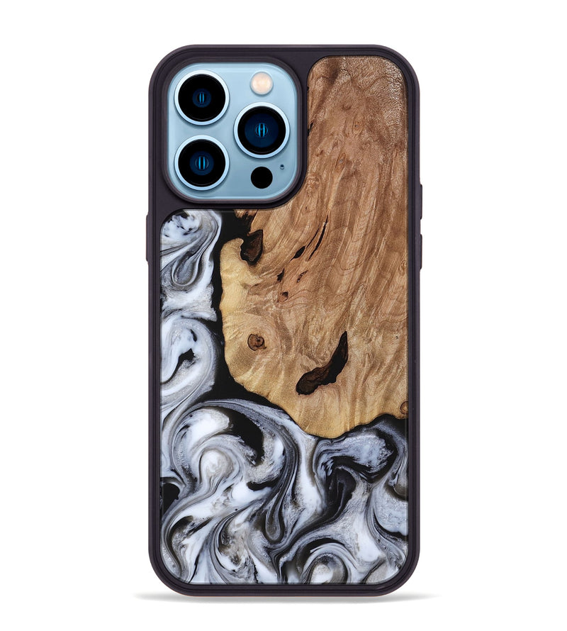 iPhone 14 Pro Max Wood Phone Case - Arielle (Black & White, 817629)