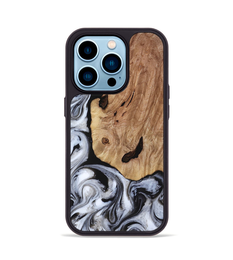 iPhone 14 Pro Wood Phone Case - Arielle (Black & White, 817629)