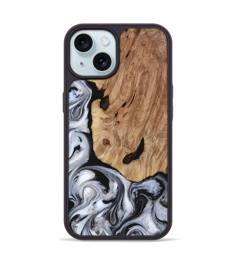 iPhone 15 Wood Phone Case - Arielle (Black & White, 817629)