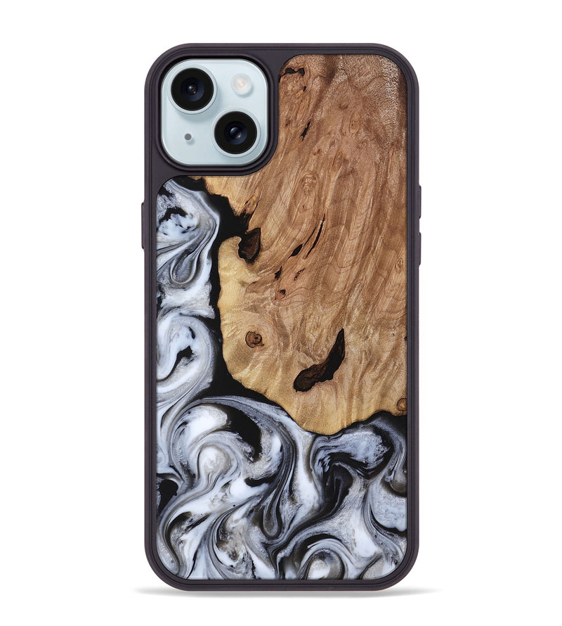 iPhone 15 Plus Wood Phone Case - Arielle (Black & White, 817629)