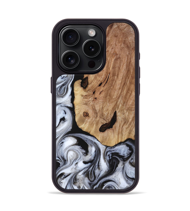 iPhone 15 Pro Wood Phone Case - Arielle (Black & White, 817629)