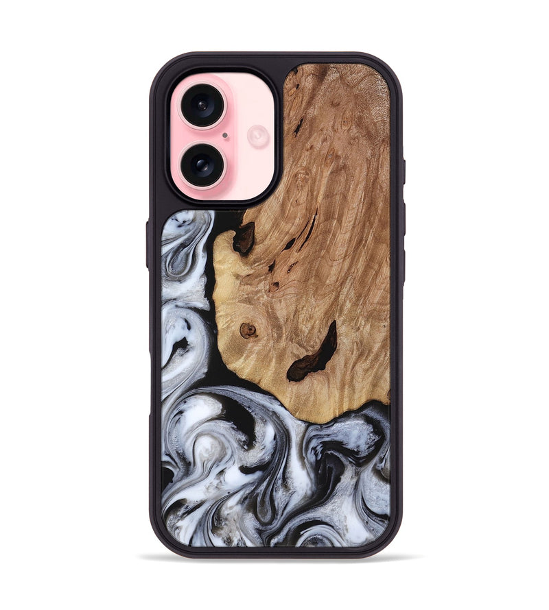 iPhone 16 Wood Phone Case - Arielle (Black & White, 817629)