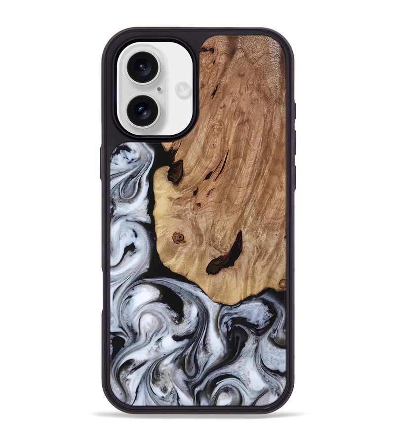 iPhone 16 Plus Wood Phone Case - Arielle (Black & White, 817629)