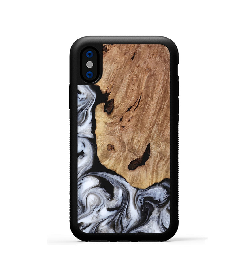 iPhone Xs Wood Phone Case - Arielle (Black & White, 817629)